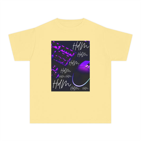 Youth Tee — Retro Vaporwave Smile Graphic (Purple Neon, 'Hm' Script)