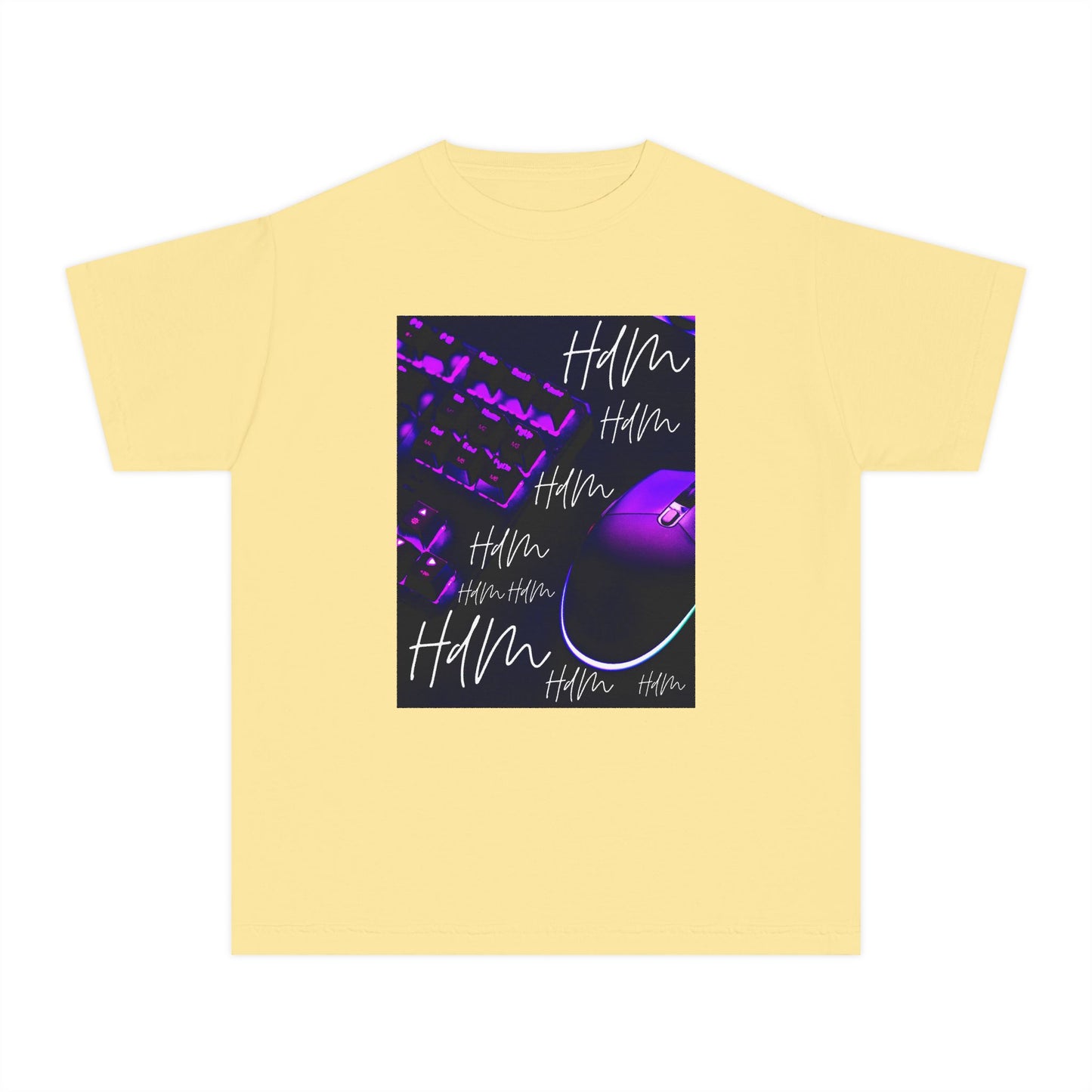 Youth Tee — Retro Vaporwave Smile Graphic (Purple Neon, 'Hm' Script)