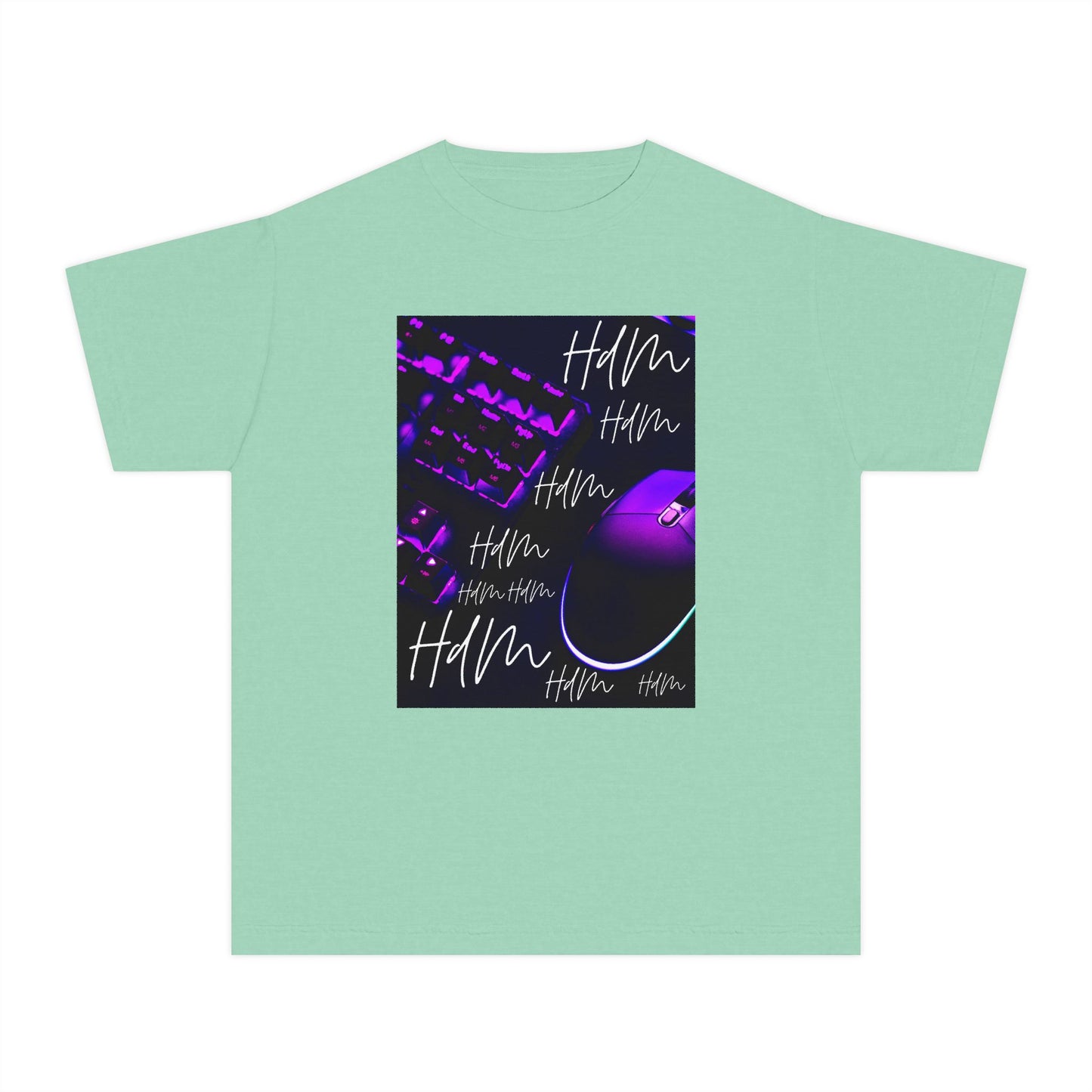 Youth Tee — Retro Vaporwave Smile Graphic (Purple Neon, 'Hm' Script)