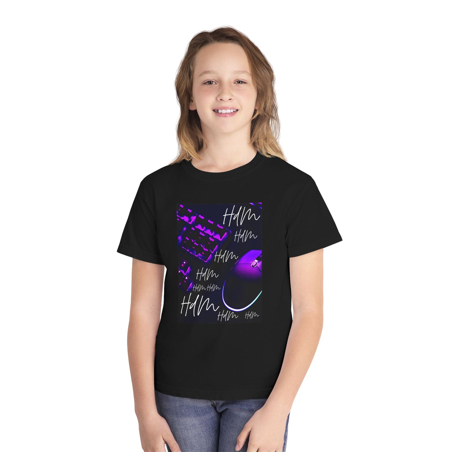Youth Tee — Retro Vaporwave Smile Graphic (Purple Neon, 'Hm' Script)
