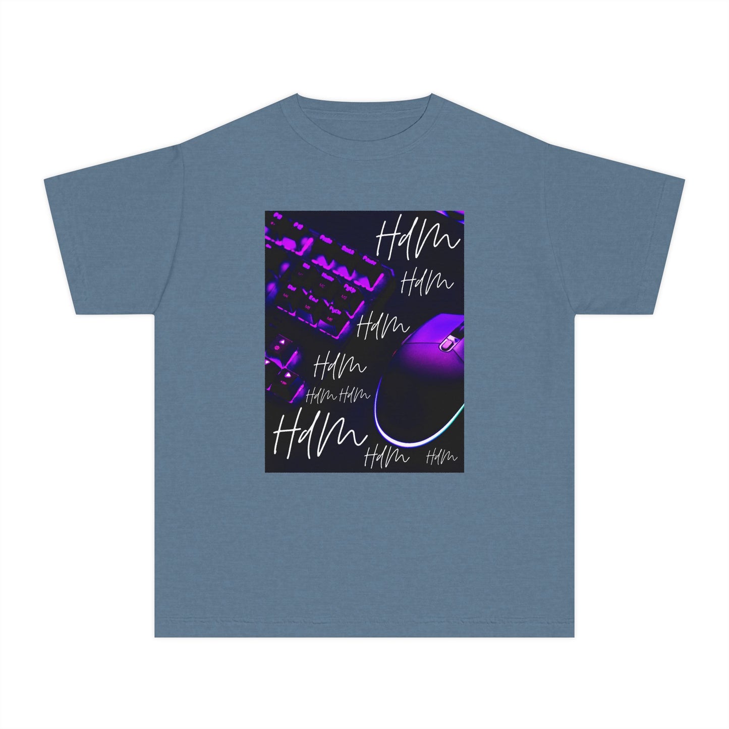 Youth Tee — Retro Vaporwave Smile Graphic (Purple Neon, 'Hm' Script)
