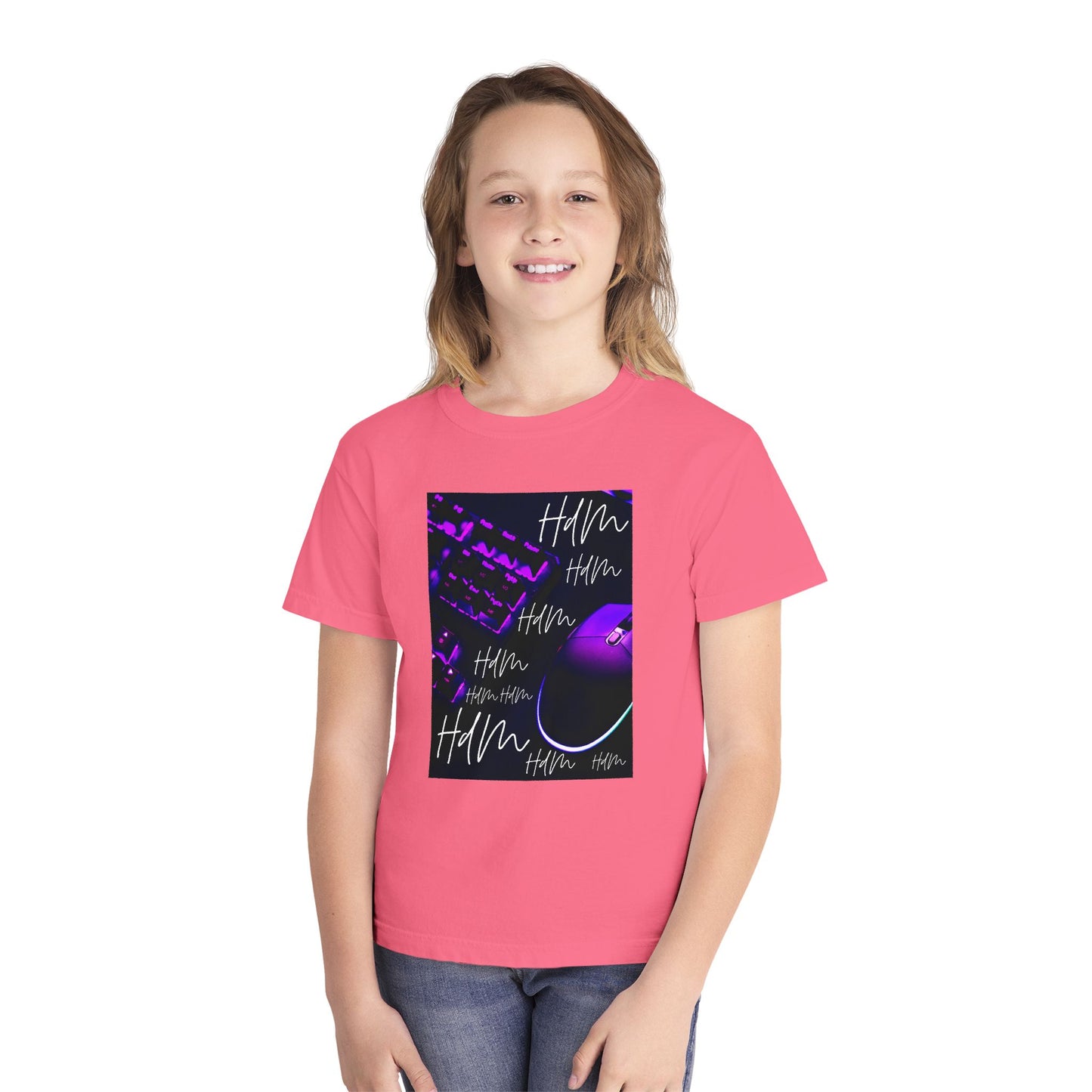 Youth Tee — Retro Vaporwave Smile Graphic (Purple Neon, 'Hm' Script)