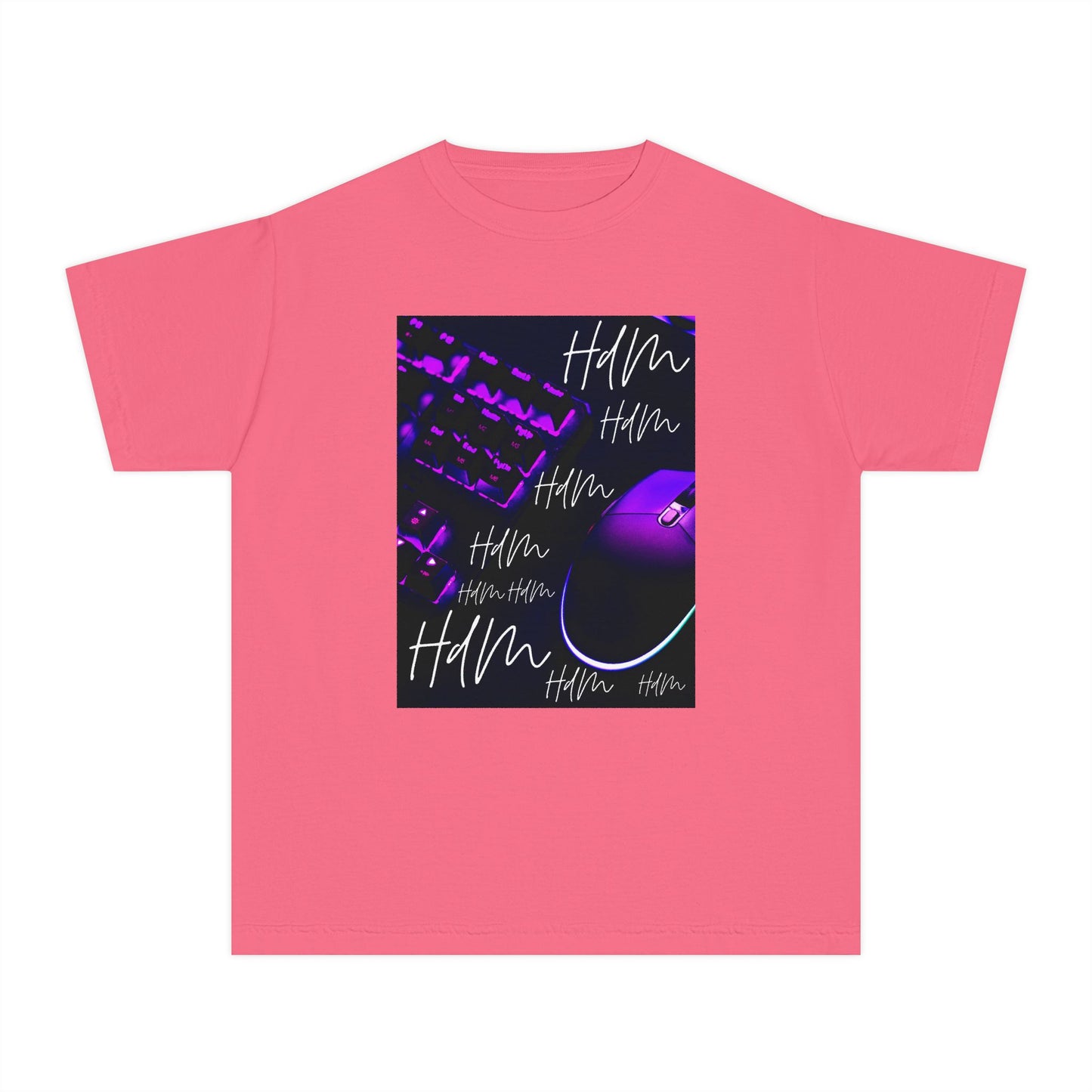 Youth Tee — Retro Vaporwave Smile Graphic (Purple Neon, 'Hm' Script)