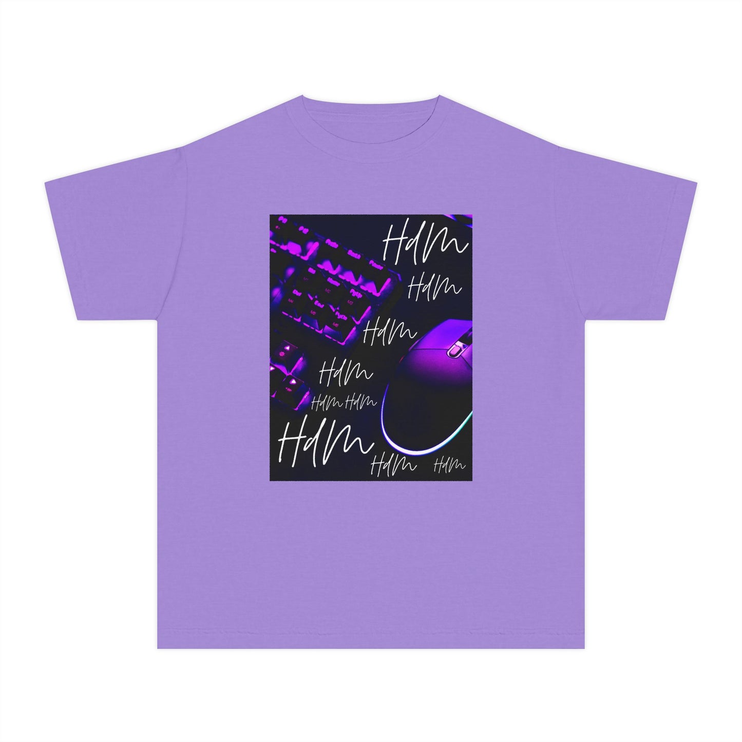 Youth Tee — Retro Vaporwave Smile Graphic (Purple Neon, 'Hm' Script)