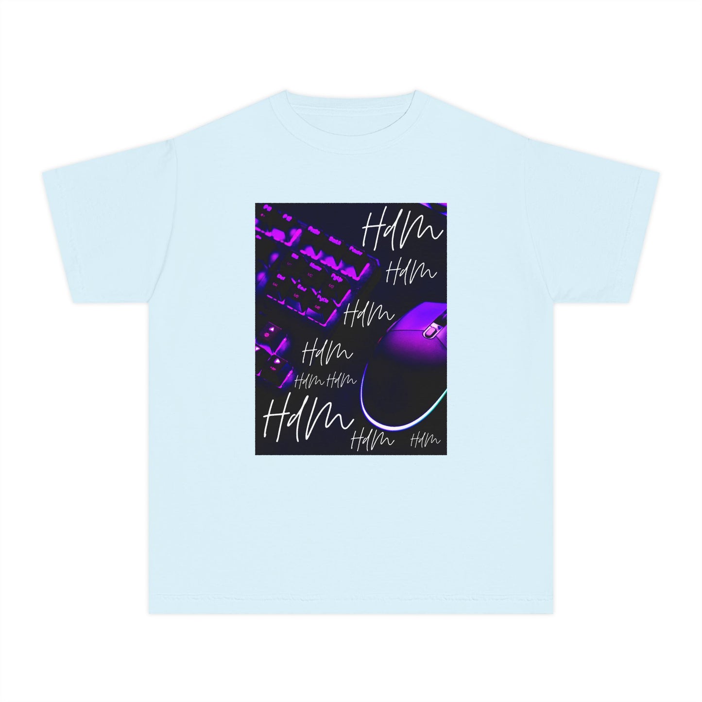 Youth Tee — Retro Vaporwave Smile Graphic (Purple Neon, 'Hm' Script)