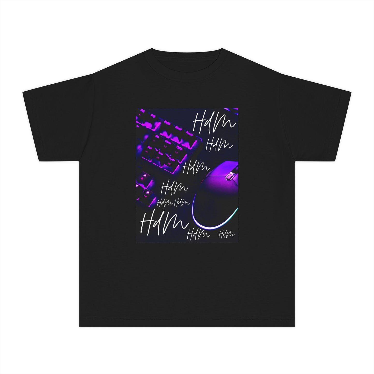 Youth Tee — Retro Vaporwave Smile Graphic (Purple Neon, 'Hm' Script)