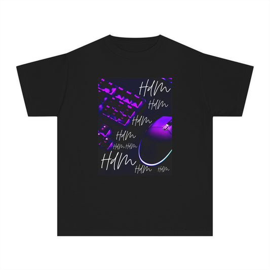 Youth Tee — Retro Vaporwave Smile Graphic (Purple Neon, 'Hm' Script)