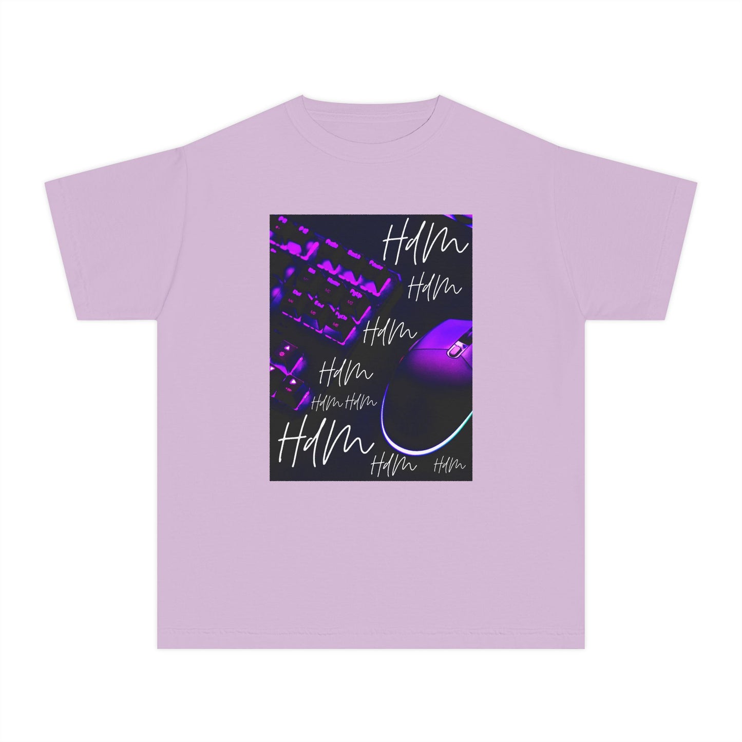 Youth Tee — Retro Vaporwave Smile Graphic (Purple Neon, 'Hm' Script)