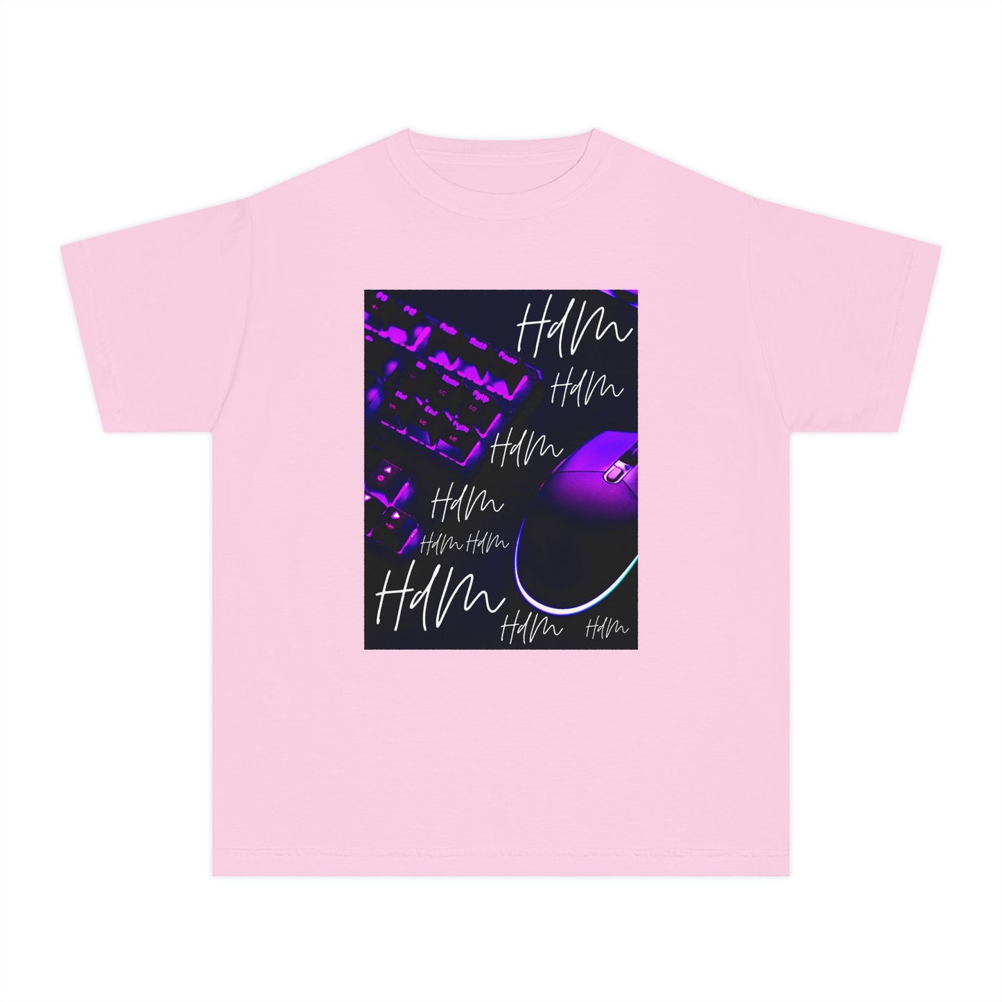 Youth Tee — Retro Vaporwave Smile Graphic (Purple Neon, 'Hm' Script)